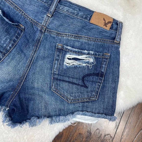 American Eagle Denim Shorts 0 Medium Wash Distressed Frayed High-Rise Festival - Picture 5 of 12